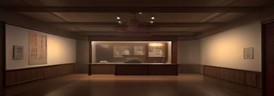传统麻将文化展览现场，精美的民国风麻将牌展柜前参观者驻足欣赏，麻将胡了品牌标识醒目展示